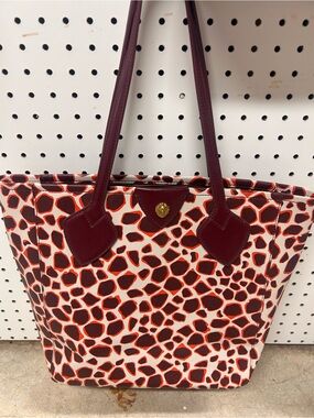 Anne Klein Burgundy and Red Giraffe-Print Tote